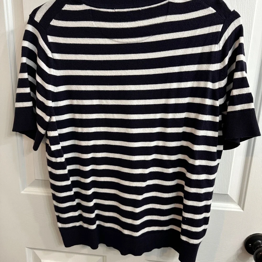 Striped Short Sleeve Sweater - Navy & White - Picture 6 of 6